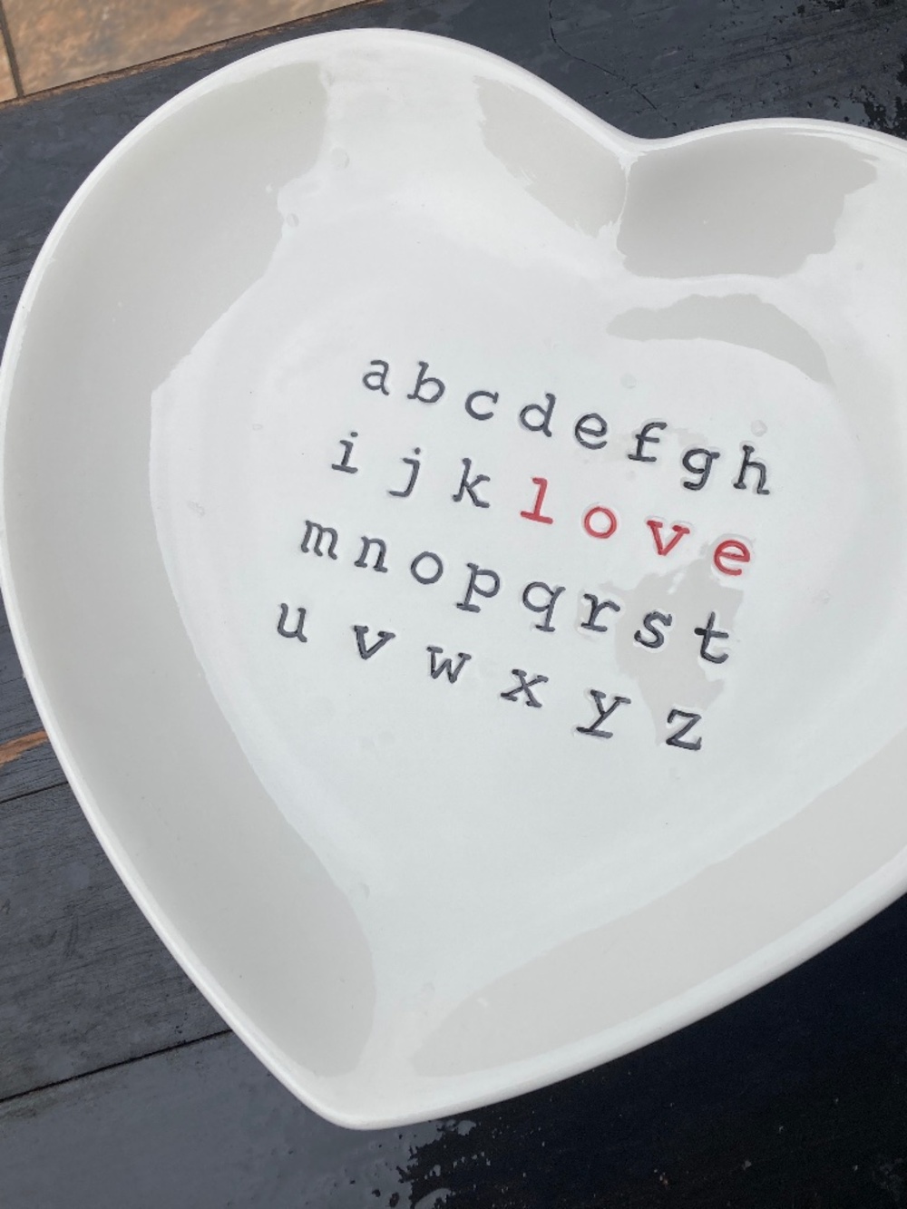 POTTERY BARN love crossword heart shaped plate